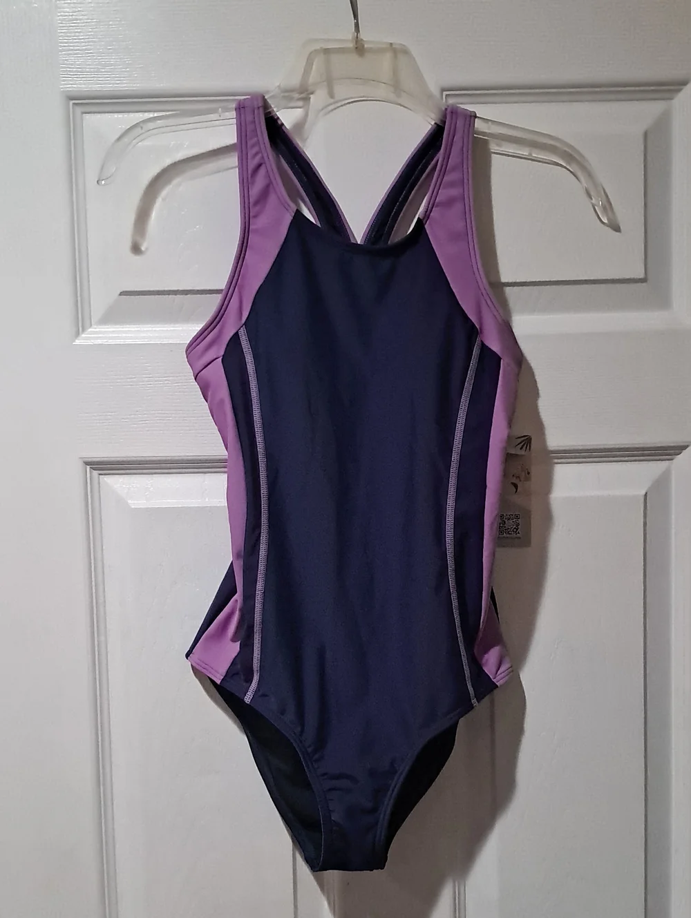Girls' Navy and Lavender One-Piece Swimsuit
